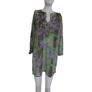 Raj swim coverup tunic dress floral embroidered size Small